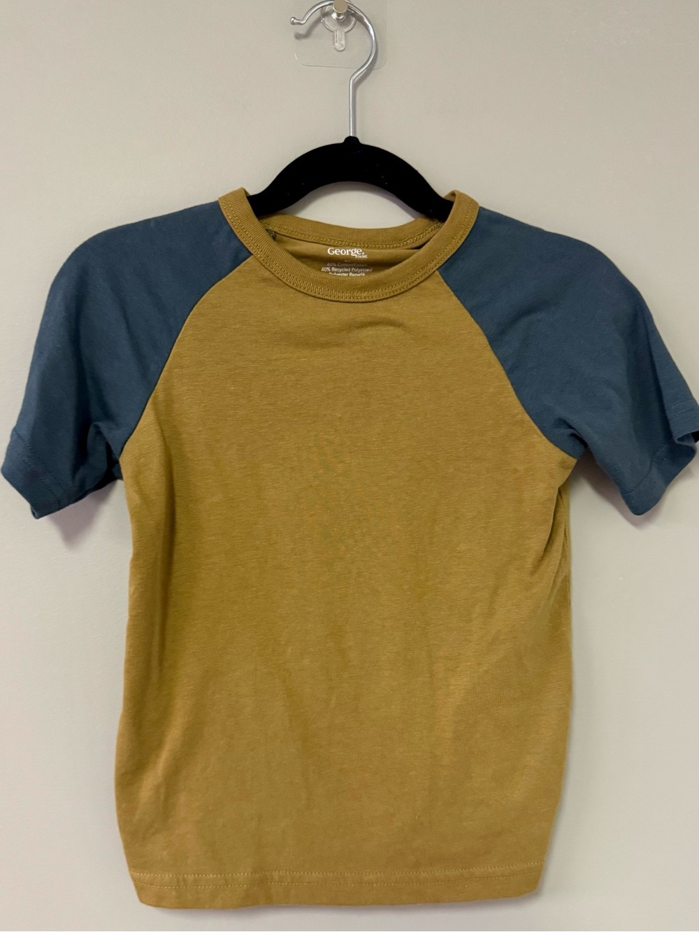 George Two-Tone Raglan Tee - Mustard Body with Slate Blue Sleeves